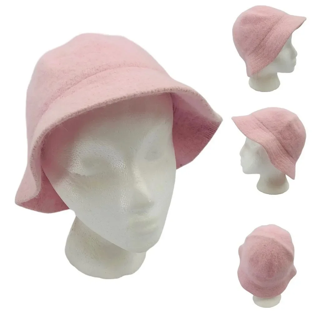 DAVID & YOUNG Vintage Bell-2 Bucket Hat 90% Angora Fur Cap Pink